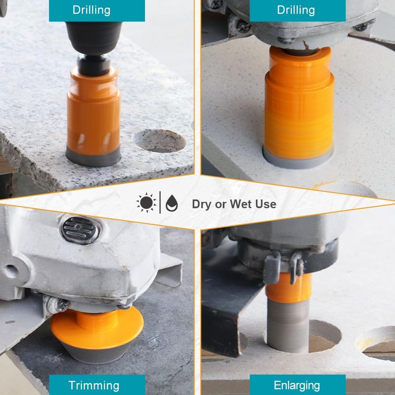 EXFEIN Tile Hole Saw Kit 8pcs - Diamond Core Drill Bits Set (19/25/35/50/75mm) & SDS Adapter for Tile Porcelain Ceramic Marble Granite with 20mm Diamond Finger Bit and 50mm Chamfer Bit Trimming Holes - Image 4